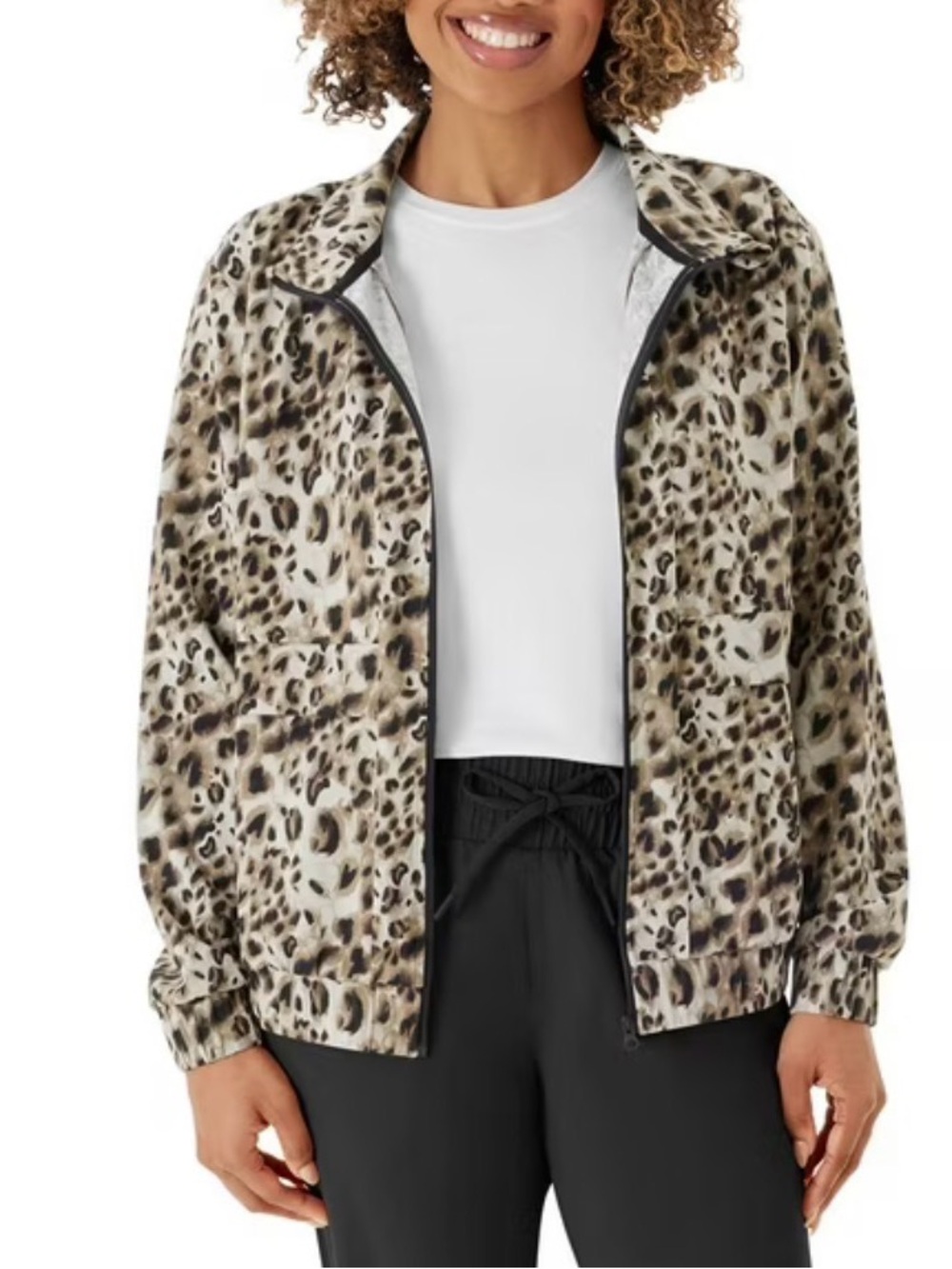 Women's Animal Print Bomber Travel Jacket with Pockets